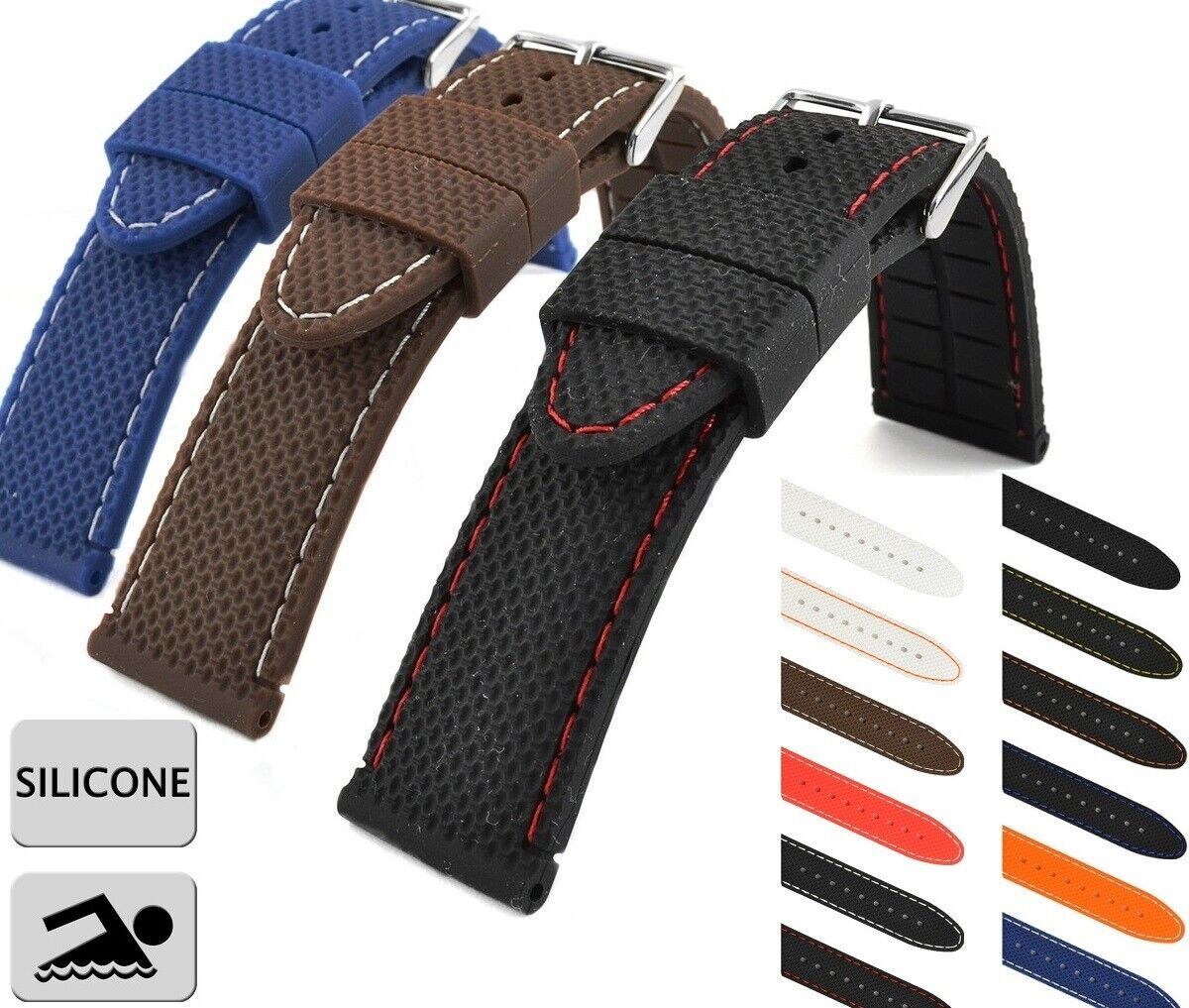 WATCH STRAP SILICON RUBBER TRAVELLER WATERPROOF 16MM 18MM, 20MM, 22MM, 24MM US