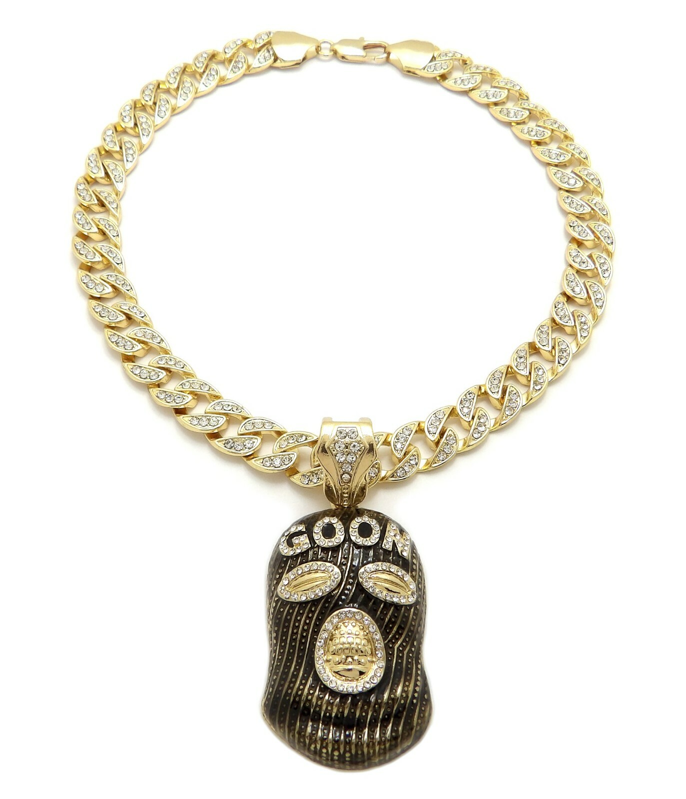 Hip Hop GOON MASK Pendant & 10mm 18″ 20″ 24″ Iced Cuban Chain Bling Necklace