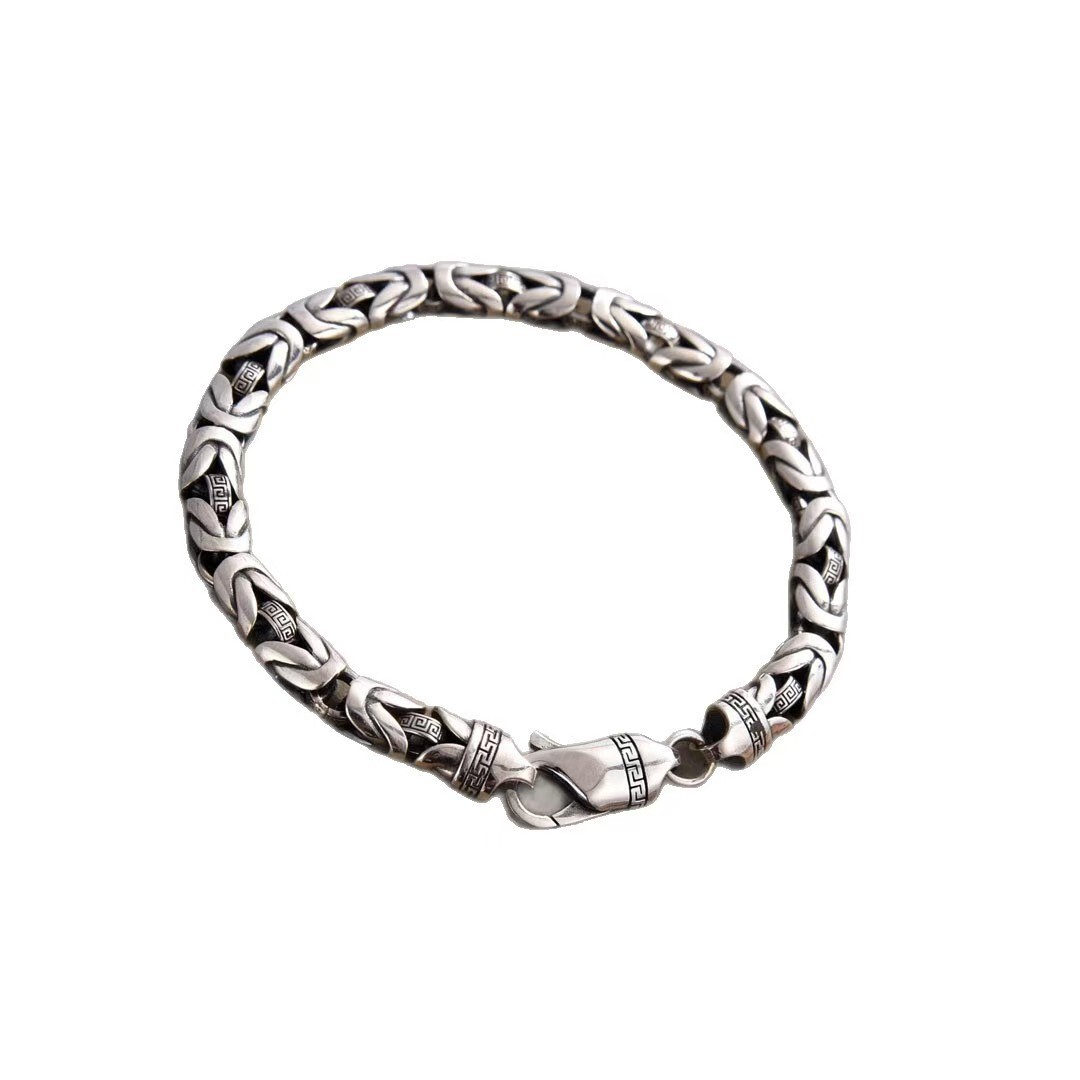 Pure S925 Sterling Silver Chain 7mm Unique Byzantine Link Bracelet 7.1-8.7inch