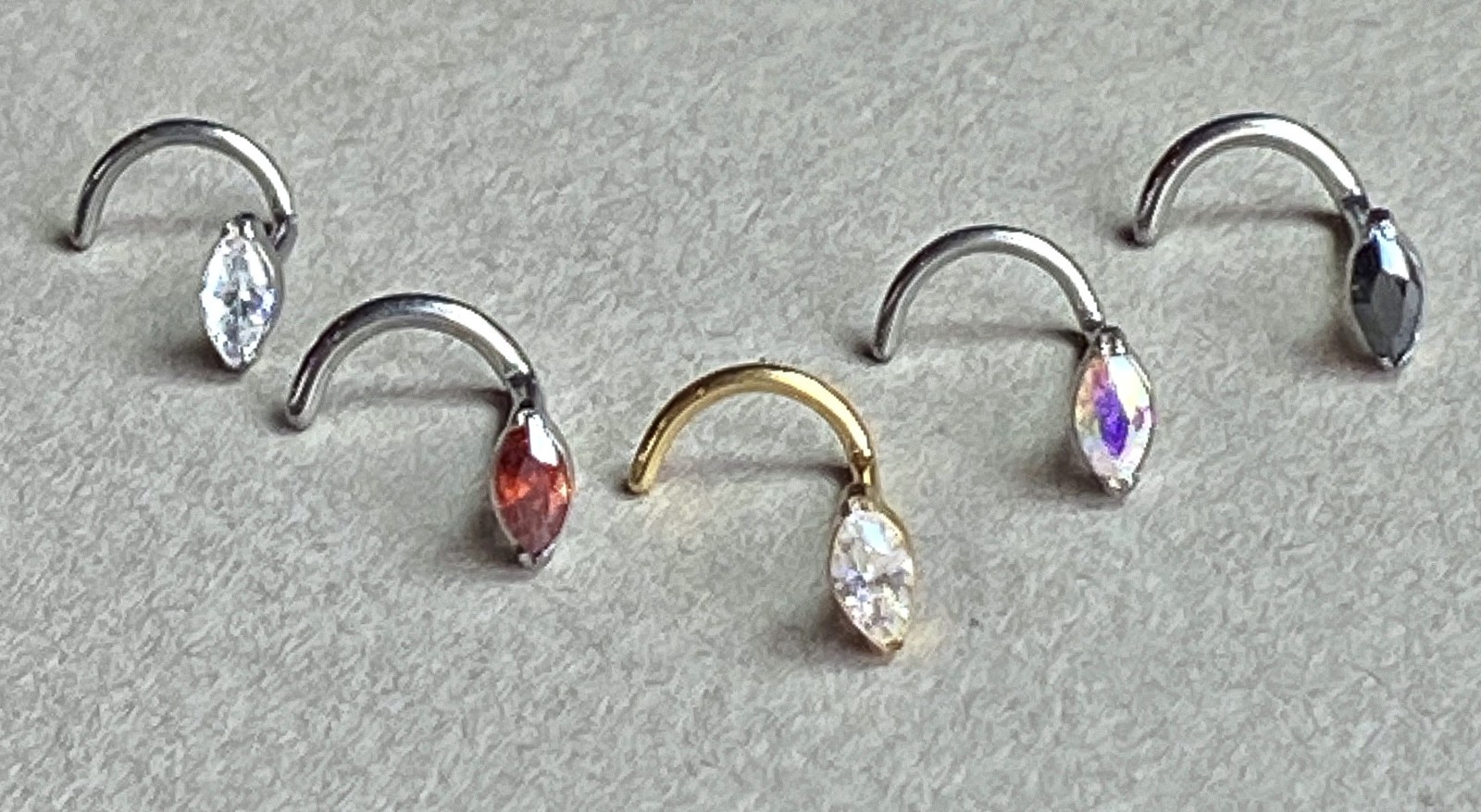 1pc Implant Grade Titanium Marquise Gem Nose Screw Ring 18g or 20g