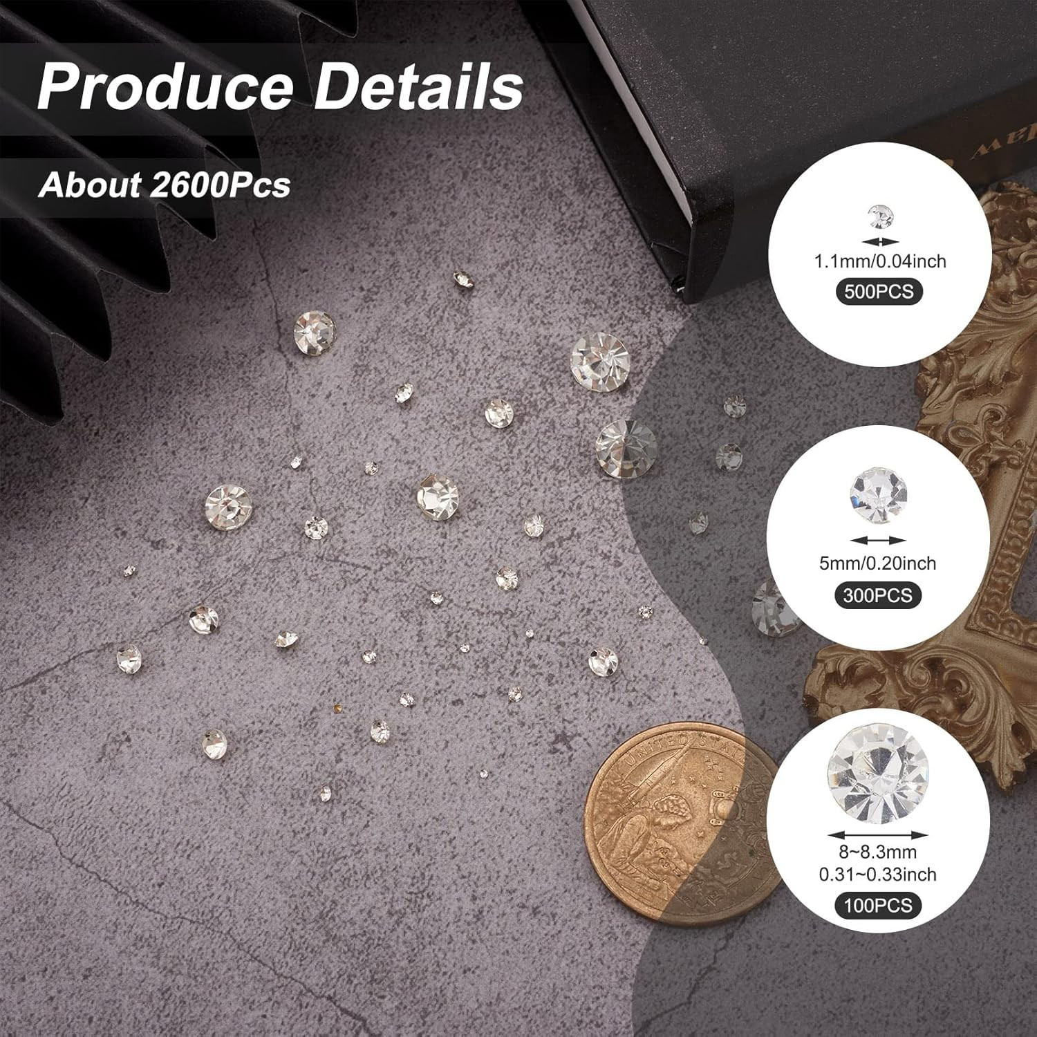 2600Pcs Faceted Glass Rhinestone 7 Sizes Pointed Back Crystal Diamante Gems Face