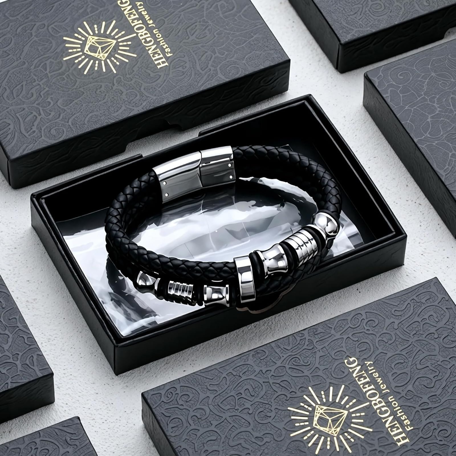 Men’s Braided Leather Bracelet 316L Stainless Steel Cuff