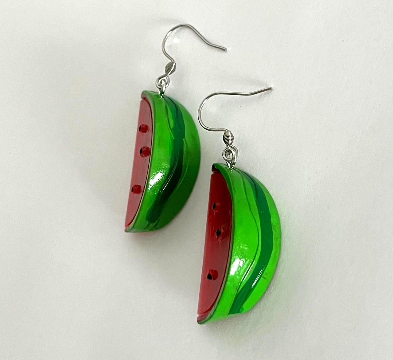 Watermelon Sugar Slice 3D Fruit Food Dangle Earrings Jewelry Stainless Hooks 2″