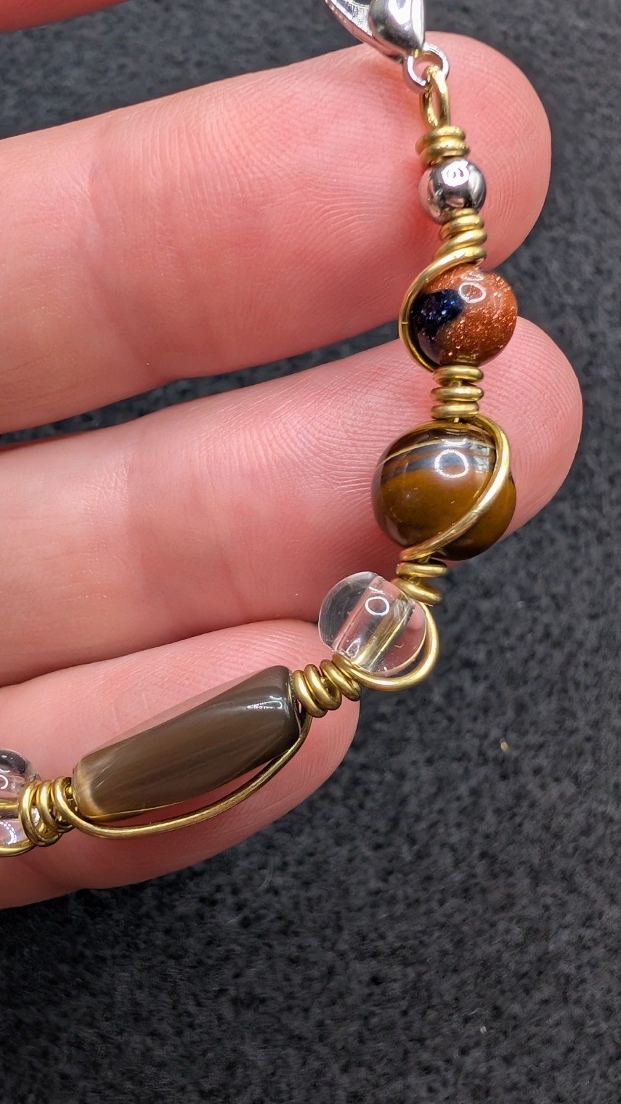 Bronzite Stone Chunky Beaded Women’s Stretch Bracelet (16cm) Small Wrist