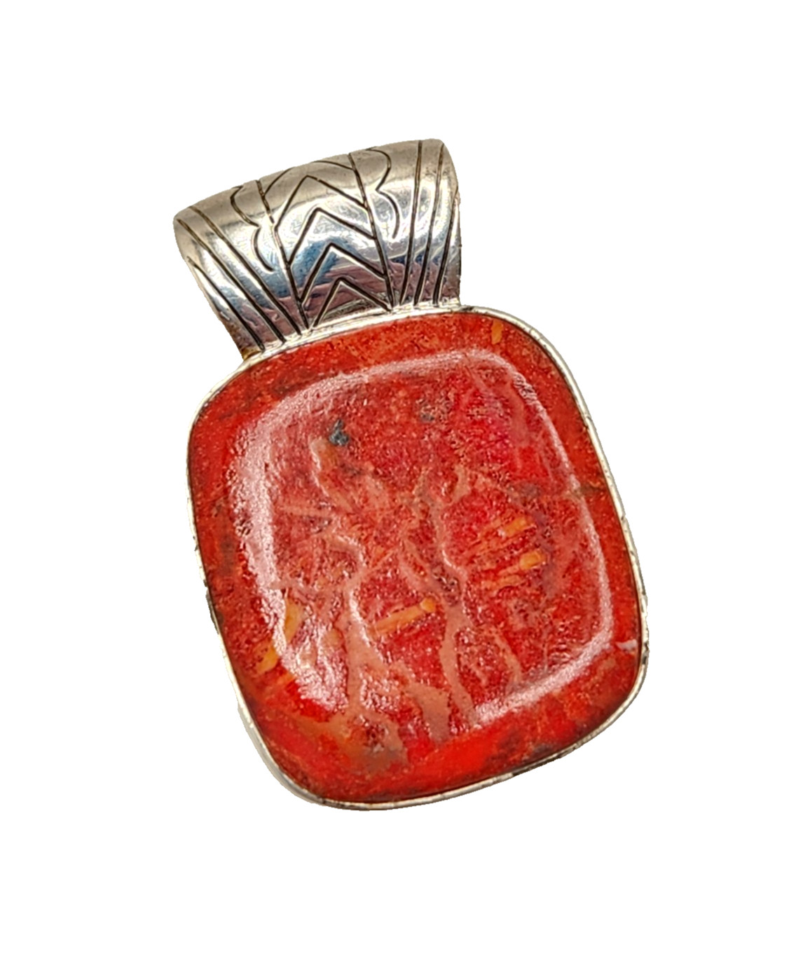 Sterling Silver BBJ Reconstituted Red Coral Large Rectangular Cabochon Pendant