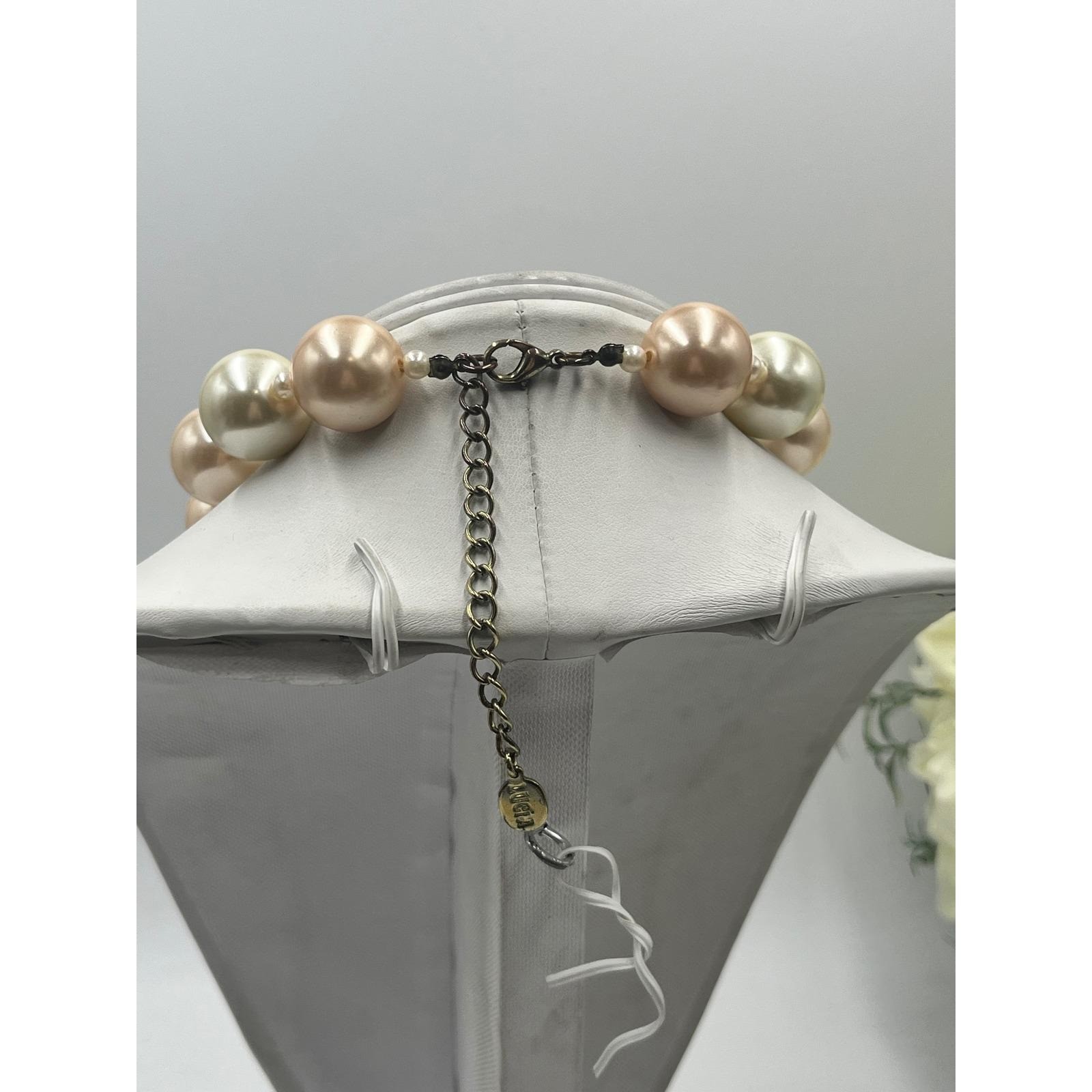 Lucia Vintage Large Faux Cream champagne Pearl Gold Tone Bow Collar Necklace