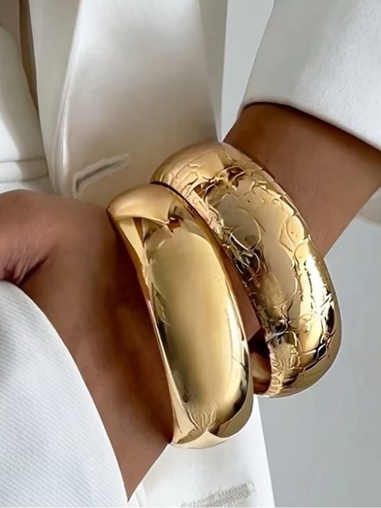 [Just In] Big Jewelry Co Sculpted Gold Cuff – Bold Double Layer Bangle