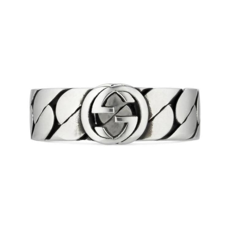 Authentic Gucci Sterling Silver Interlocking G Chain Link Ring New $410