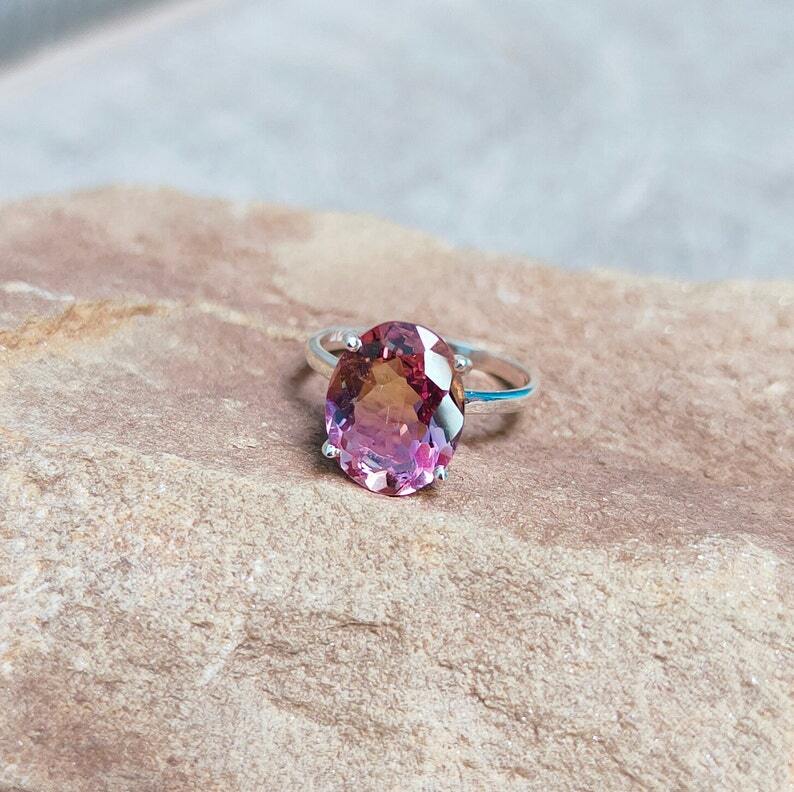 Ametrine Ring, Oval cut Ametrine Ring, 925 sterling Silver Ring, Handmade Ring