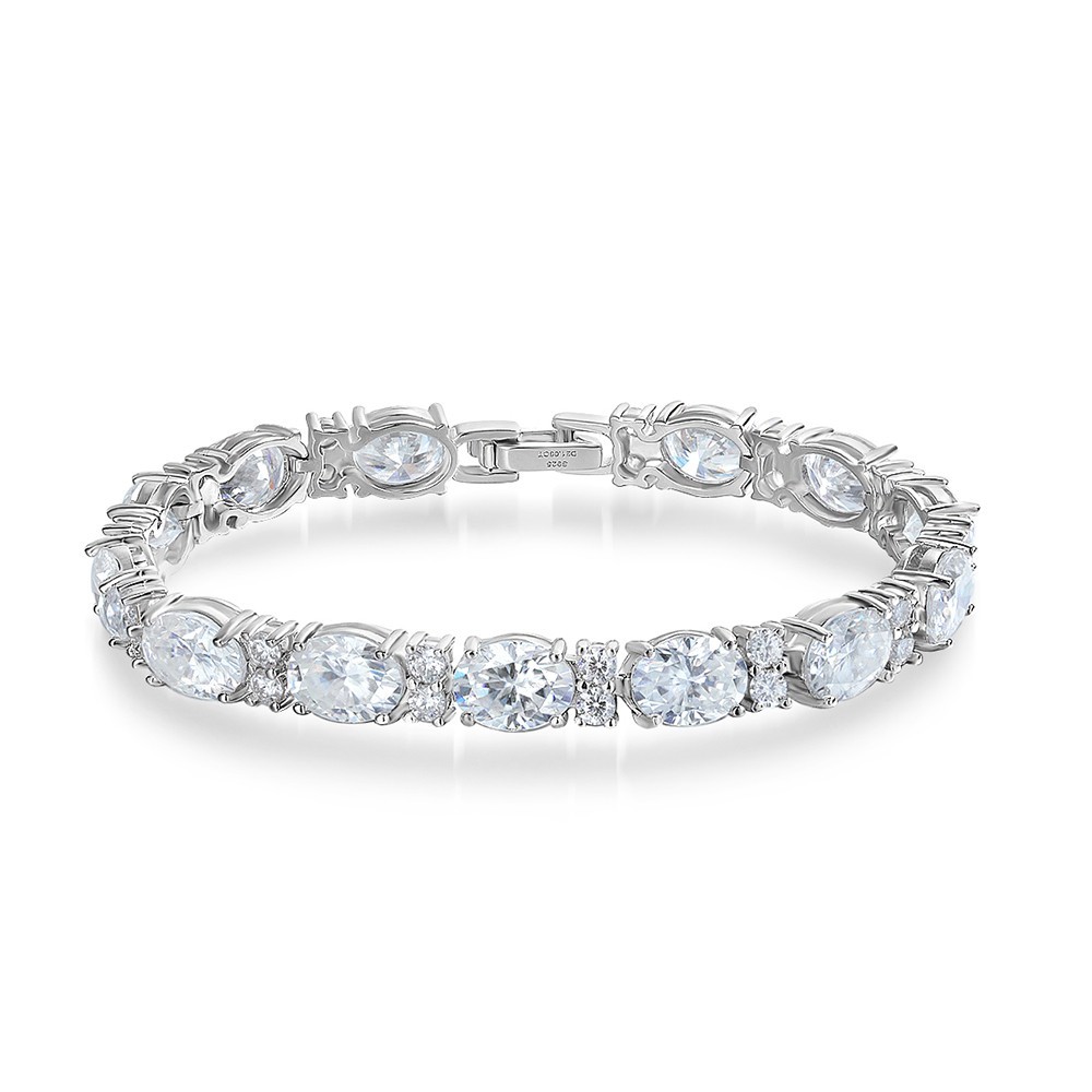 6*8mm Oval Cut Real Moissanite Tennis Bracelet Women 925 Sterling Silver Chain