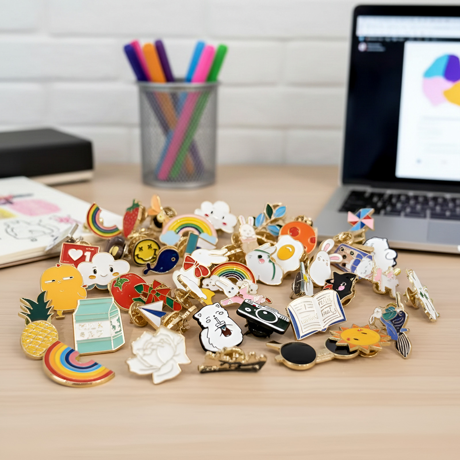 10-50pcs Random Enamel Pins Cute Animal Plant Metal Brooch Badges Set Gift