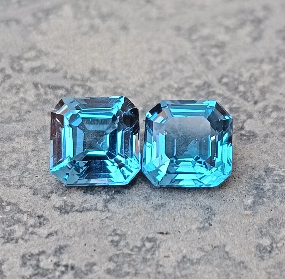 13 Ct Matching Pair Natural London Blue Topaz Octagon Cut FL Certified Gemstones