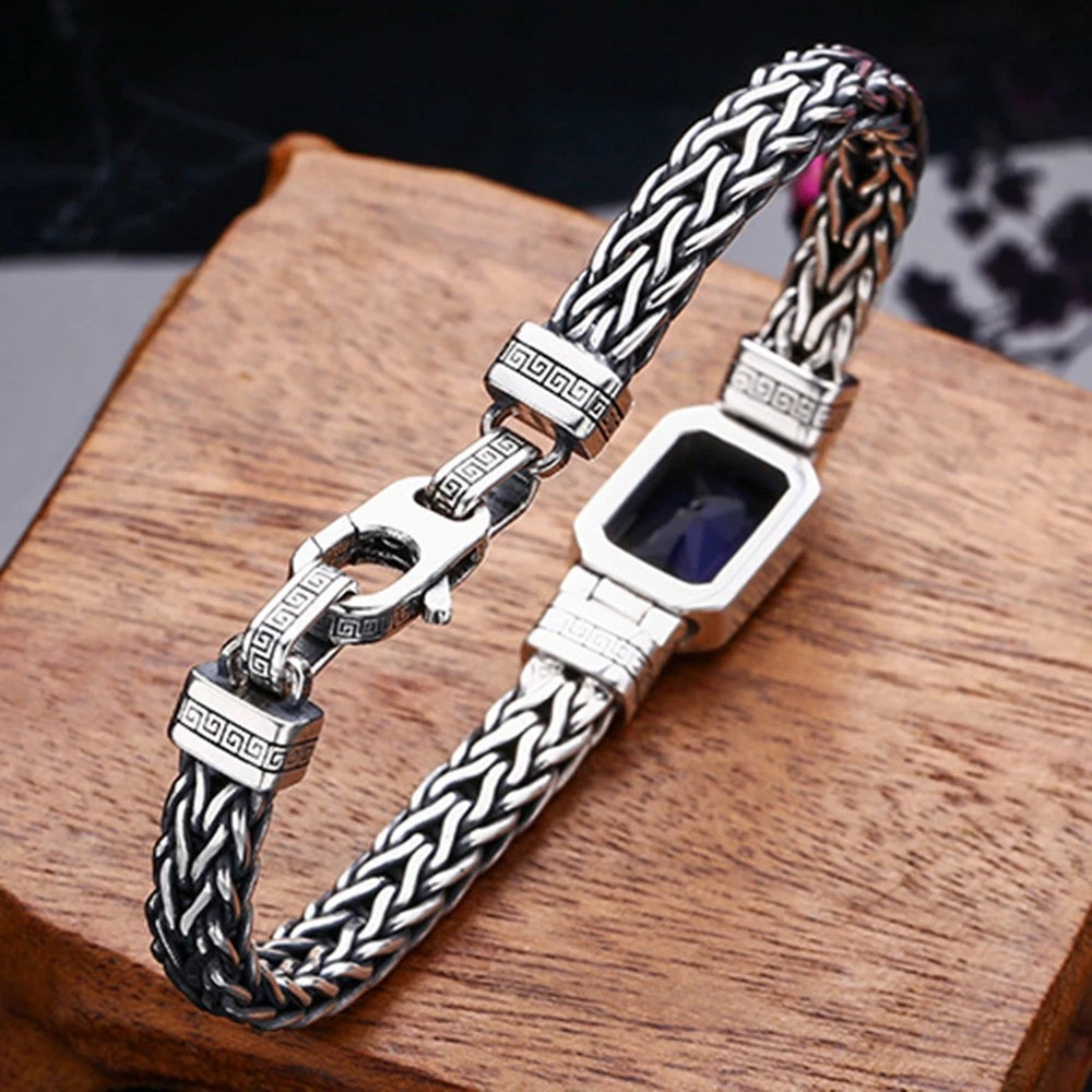 Pure S925 Sterling Silver Chain 12mm Braided Wheat Link Bracelet 7.9inch 34-35g