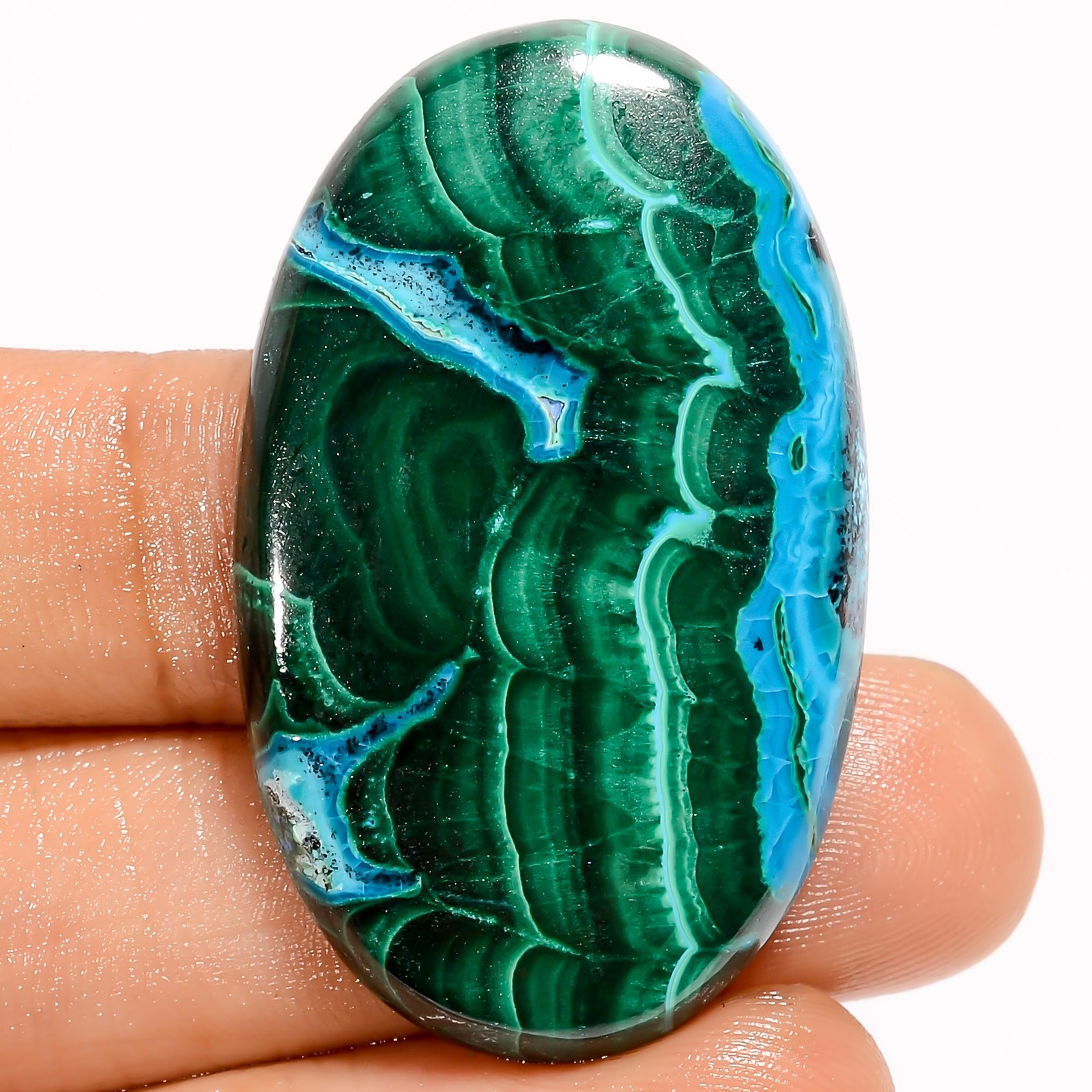 100% Natural Chrysocolla Malachite Oval Cabochon Gemstone 62 Ct 40X24X5mm UG1934