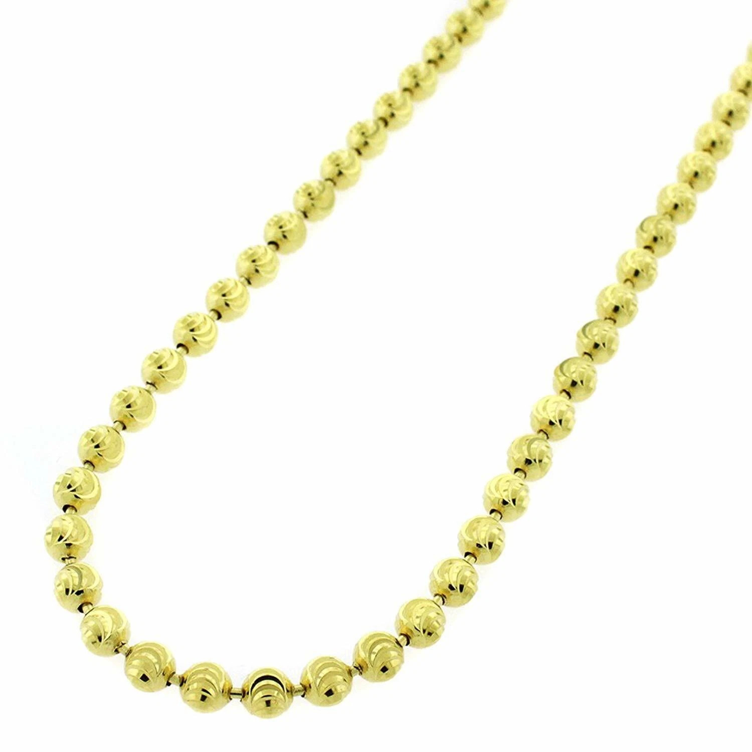 2mm Moon Cut Ball Bead Chain Necklace Solid 14K Yellow Gold Plated 925 Silver