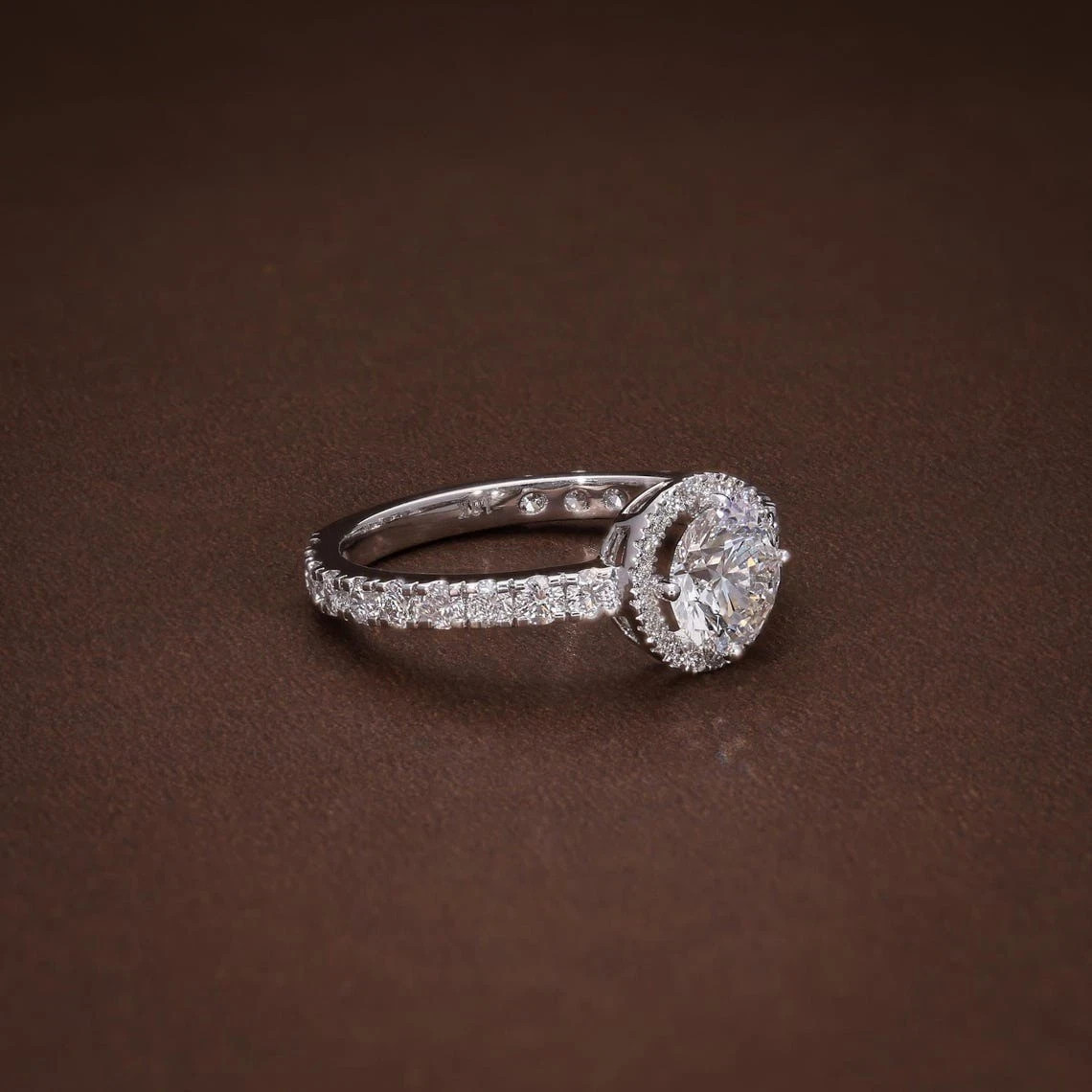 1.8 CT Round Cut Halo Moissanite Engagement Ring 14K White Gold Plated For Women