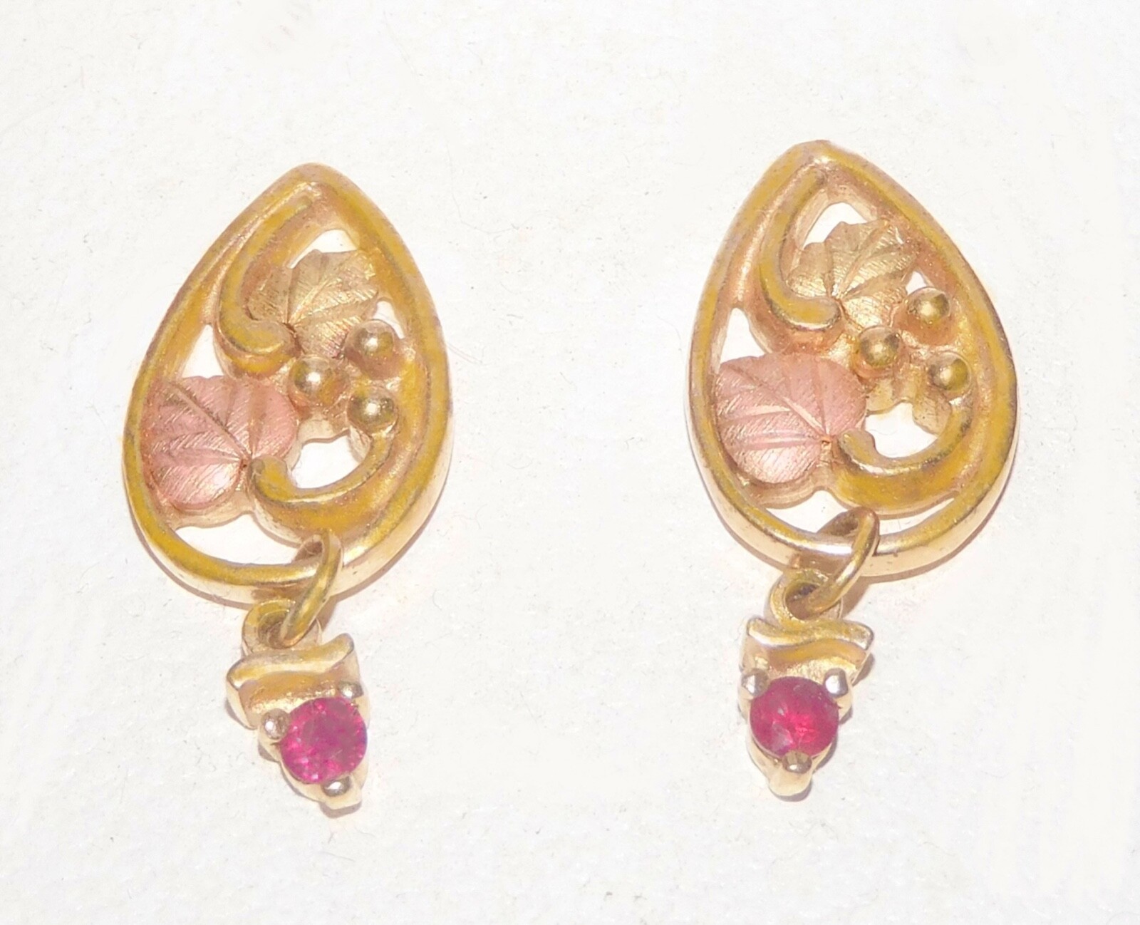 Black Hills Gold Coleman 10k 12k Ruby Drop Earrings