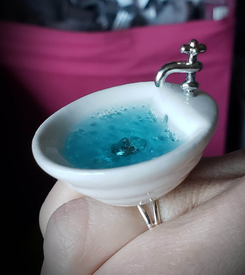 Unique CERAMIC SINK RING water MINIATURE basin HANDMADE adjustable GIFT BOXED