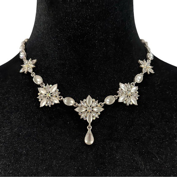 Statement Necklace Silver Tone AB Crystal Accents Special Occasion Women