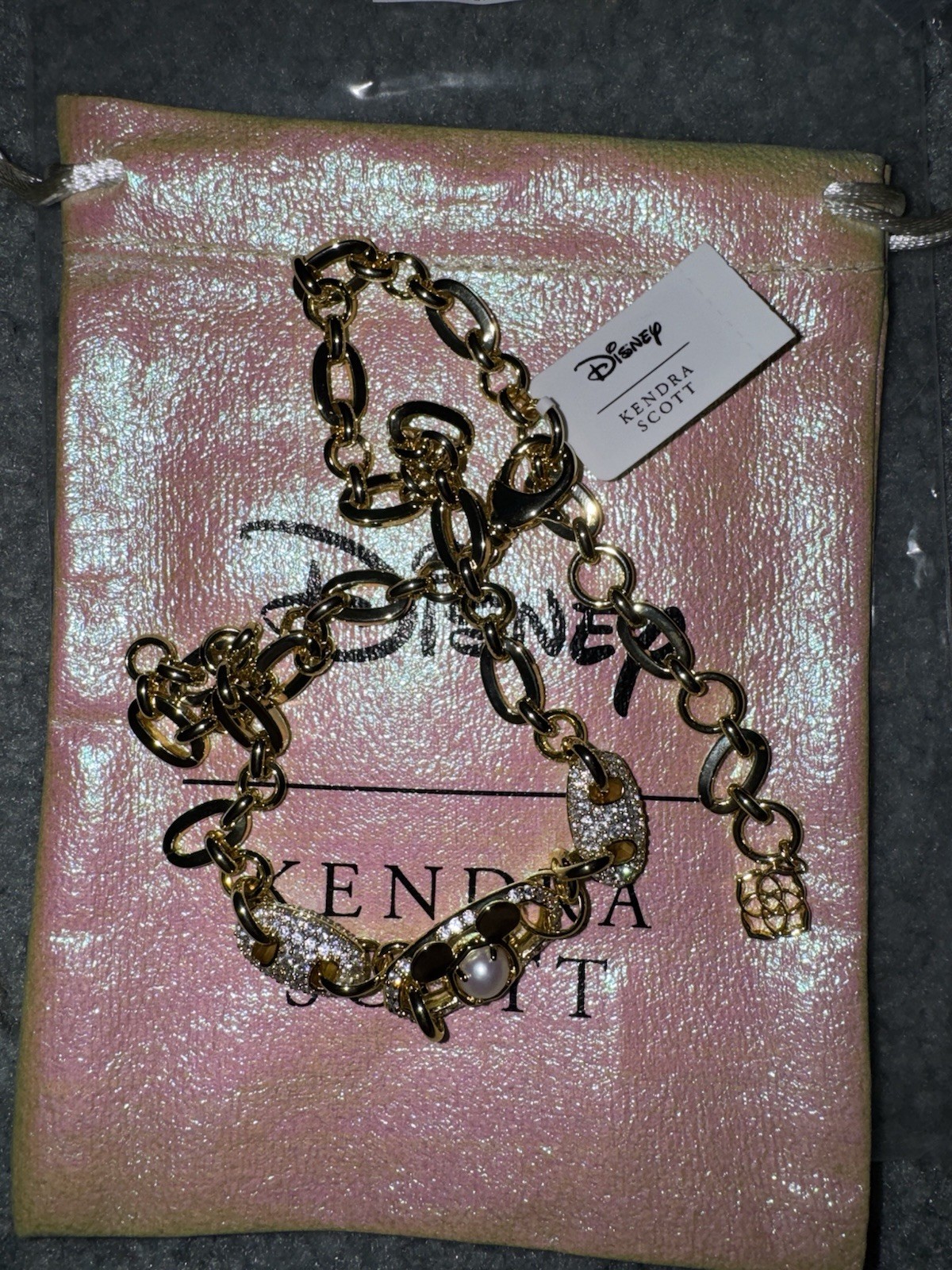 Disney | Kendra Scott Gold Mickey Mouse Crystal Chain Necklace in White Mix