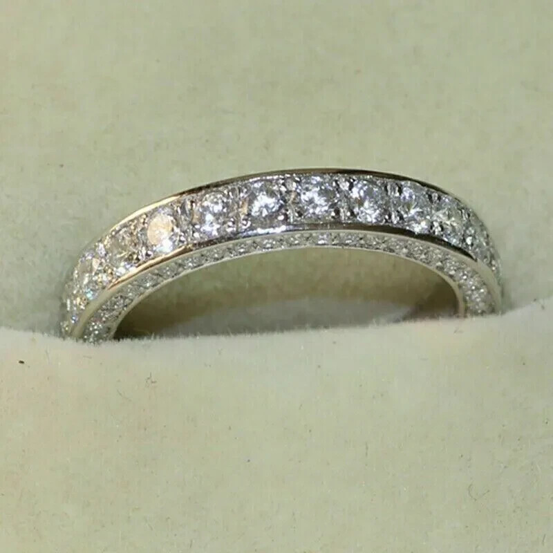 3Ct Round-Cut Moissanite Full Eternity Wedding Band Ring 14k White Gold Plated
