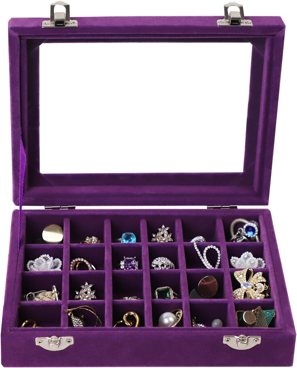 Velvet Jewelry Box 24 Grid Jewelry Earrings Display Organiser Box Ring Tray Hold