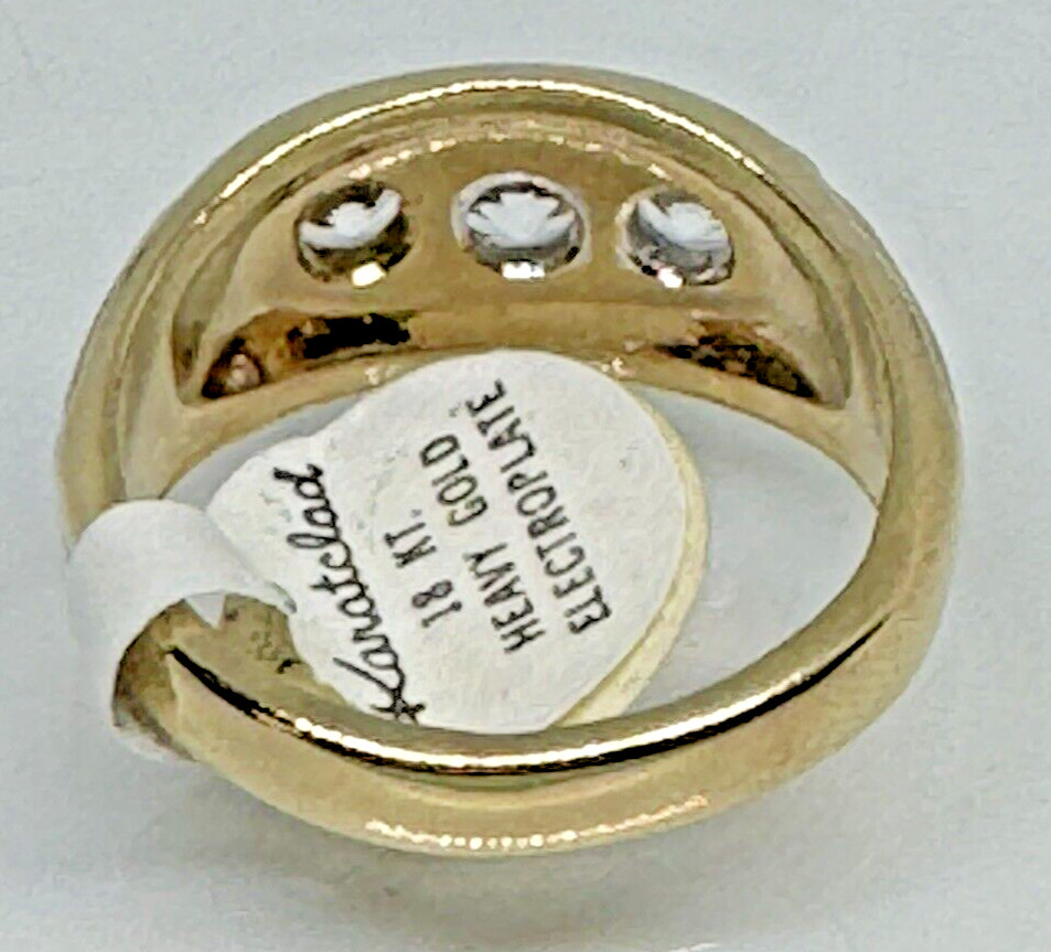 Men’s Uncas Karat clad 3 Stone Ring 18k Heavy Gold Electroplate NOS NWT S11.5