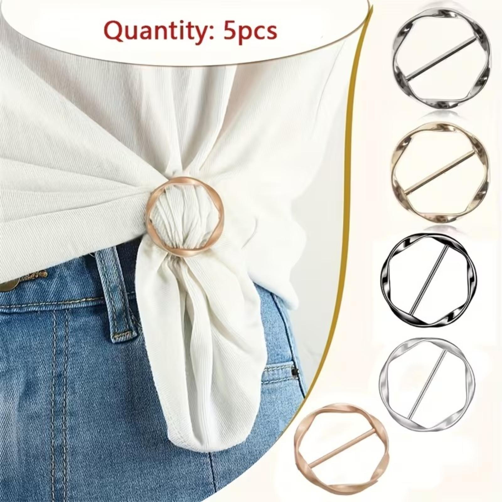 5Pcs Metal T Shirt Clips Scarf Ring Buckle Waist Cinch Hem Tie Clothing Fastener