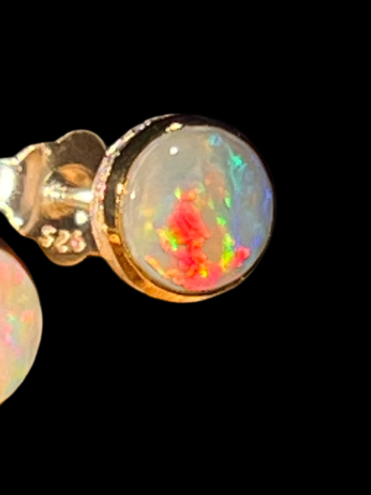 Black Opal Harlequin in 18Kt Gold Vermeil Setting Sterling Silver Stud Earrings
