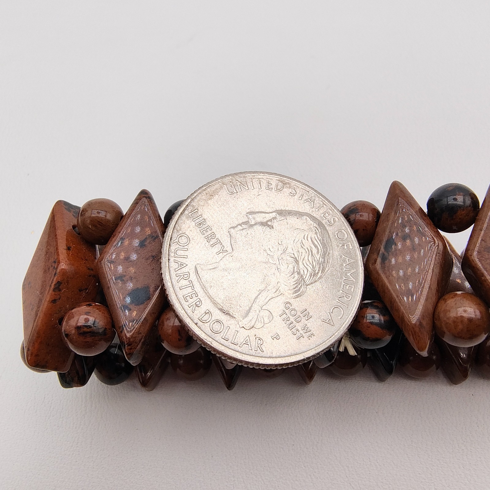 Mahogany Obsidian Aztec Stretch Bracelet Boho Earthcore Strength Grounding