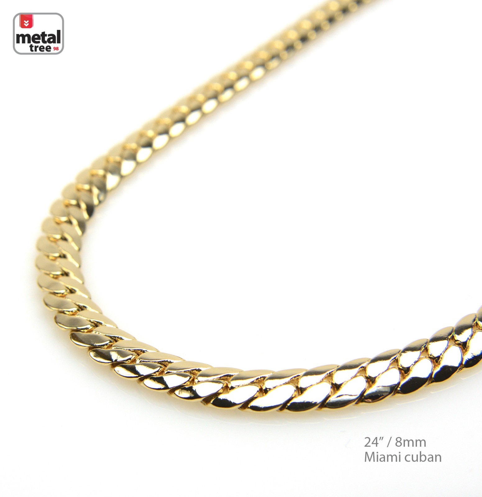 Men’s 8 mm Solid 14 kt Yellow Gold Plated Miami Cuban Link Chain Necklace 24″