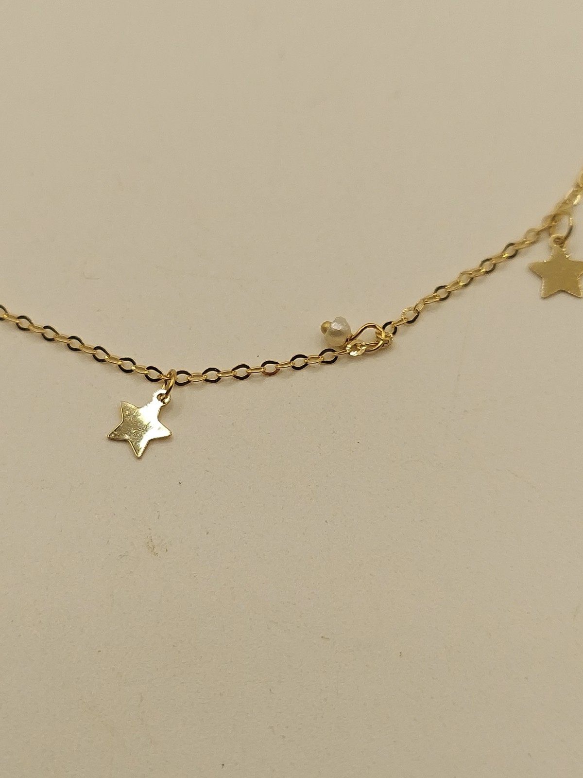 10K Gold Italy Golden Clef Star Charm Bracelet Tiny Pearl Accents 6.75” New