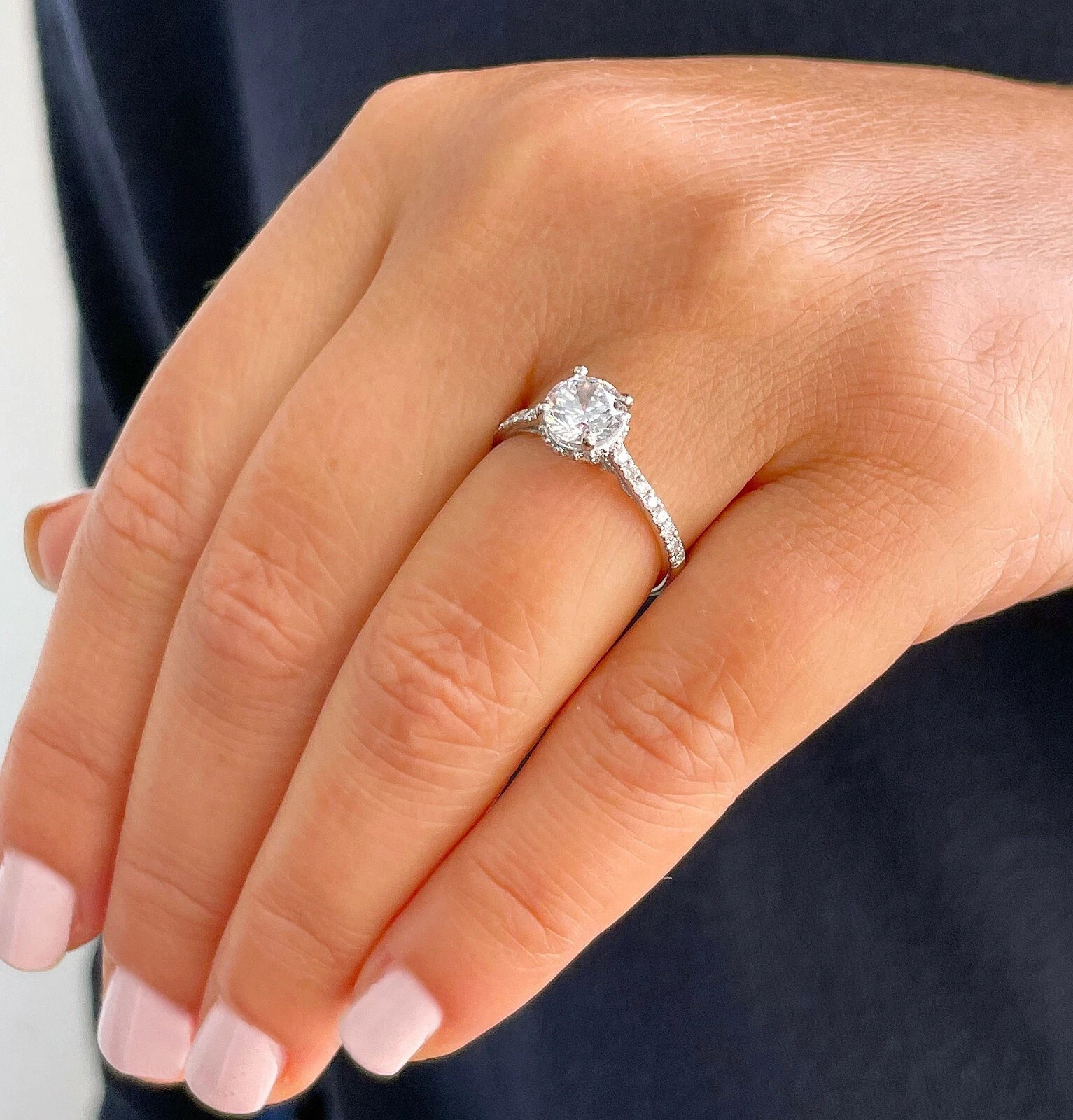 Certified Natural 1.35ct F/VS1 Round Diamond AAA 14K White Gold Anniversary Ring