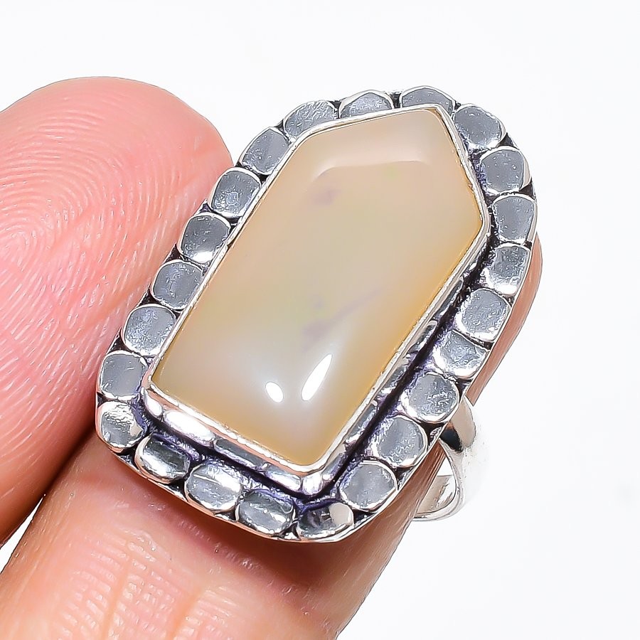 Aqua Chalcedony Gemstone Handmade 925 Sterling Silver Jewelry Ring Size 7.5 L497