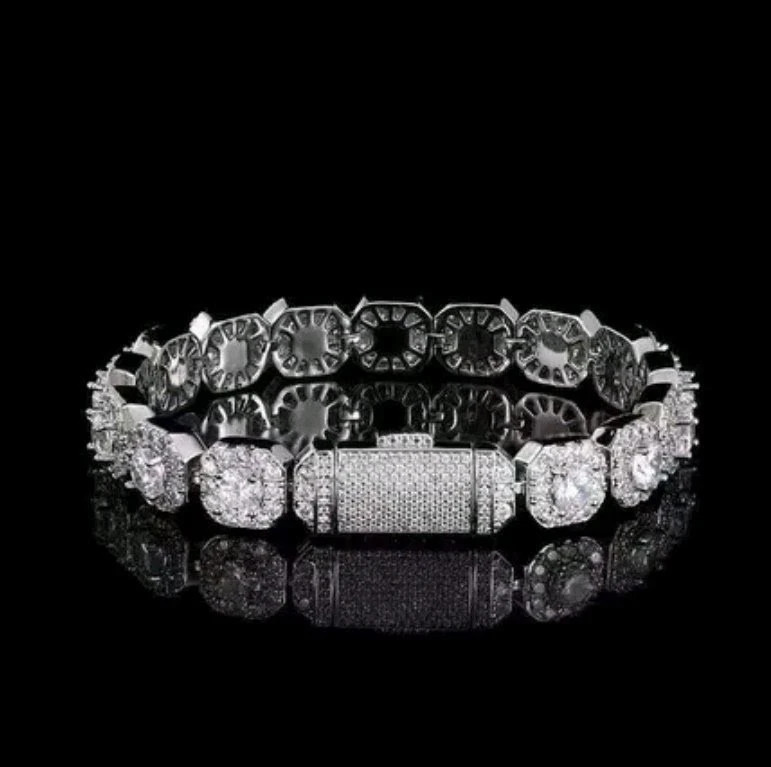 15TCW Round Cut Lab Created Diamond Cluster Tennis Bracelet 14k White Gold Over