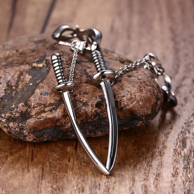 Titanium Steel Personality Punk Fashion Trend Men’s Sword Style Earrings A Pair