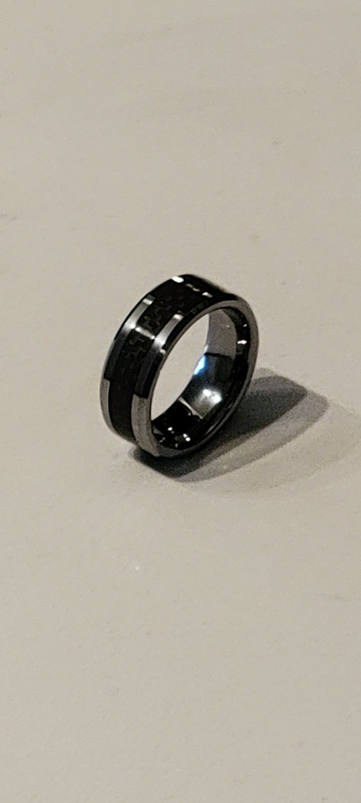 Tungsten wedding ring men- Size: 9.75(61.4 mm) Silver with black and gray design