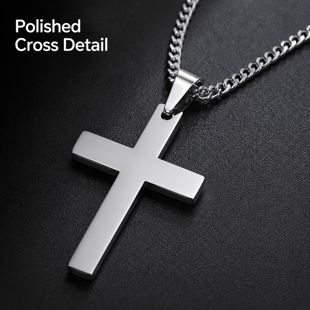 Cross Pendant Necklace Men Women Cuban Link Chain Stainless Steel Gold Silver