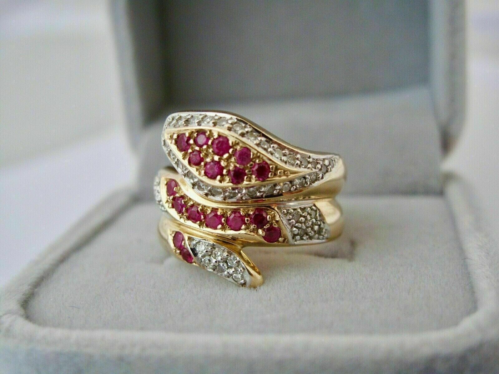 2Ct Round Lab Created Ruby/Diamond Snake Ring Solid 14K Yellow Gold Finish