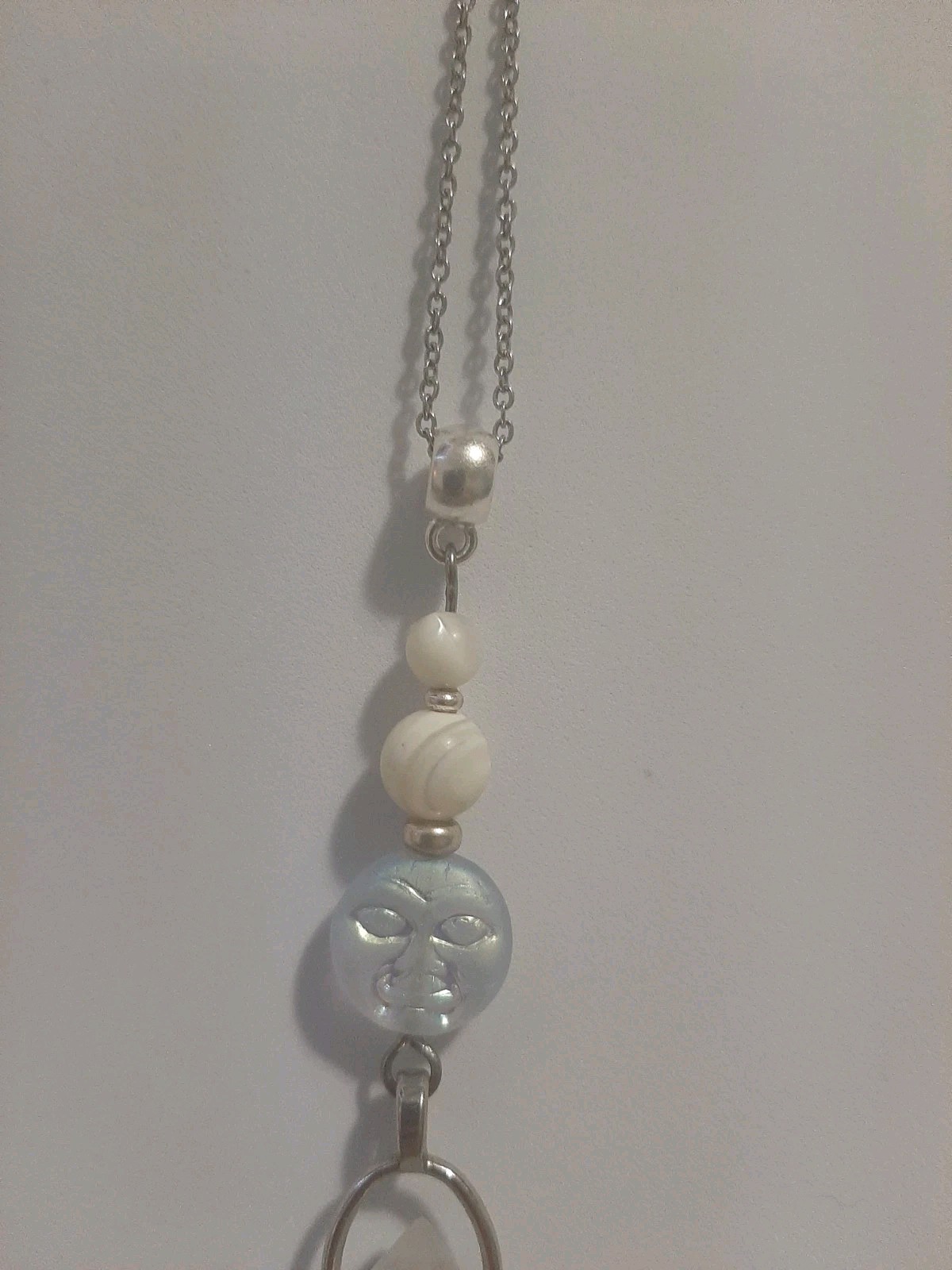 Genuine Milky CLEAR QUARTZ Crystal Point MOP Shell Beads Glass Moon Face Pendant