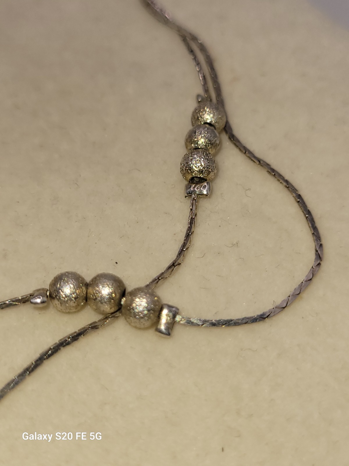Vintage Sterling Liquid Silver Double Strand Beaded Ankle Bracelet Adjustable