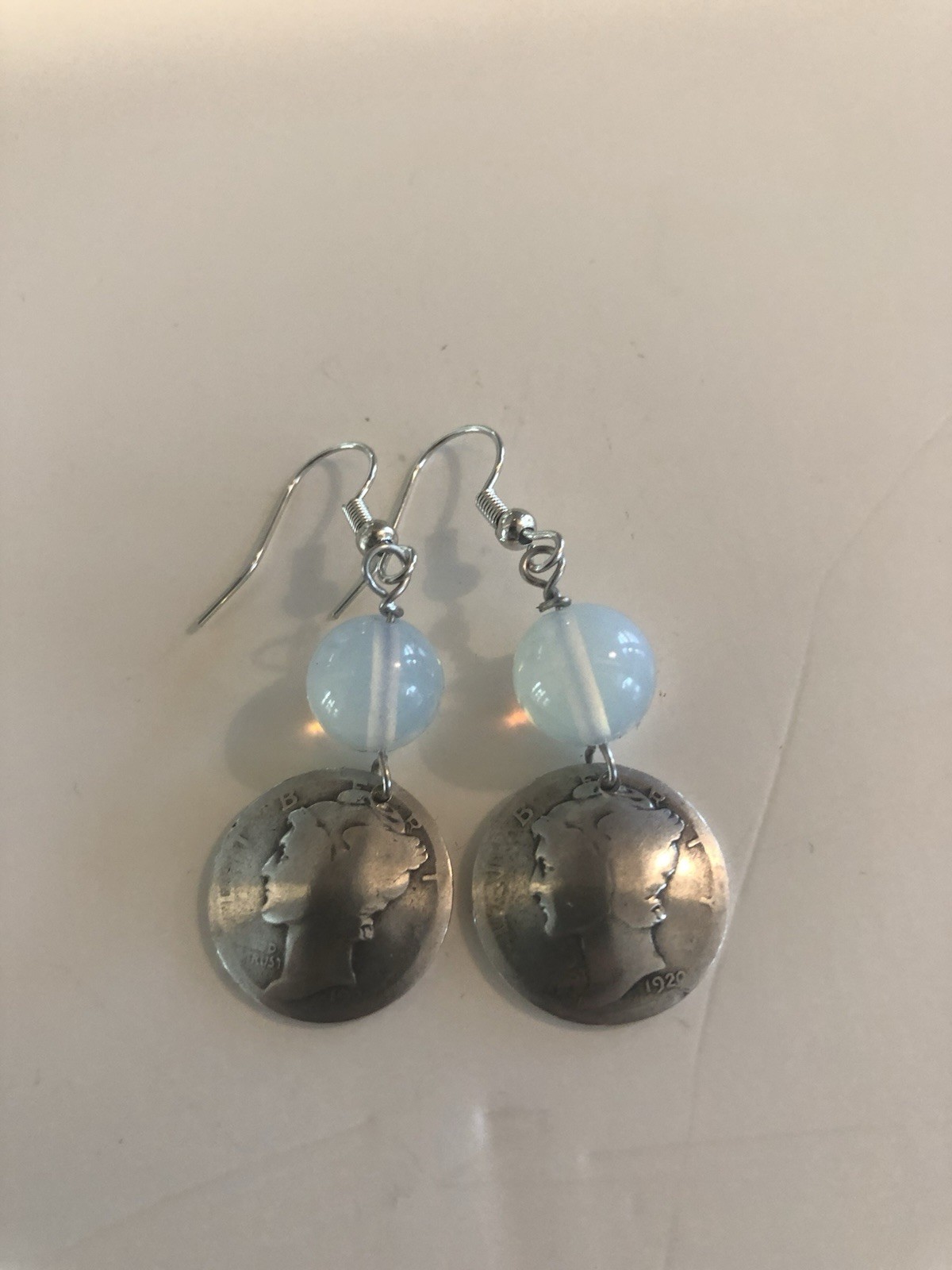 1pair Mercury Dime & Birthstone Crystal Earrings, Color Varies, See Description