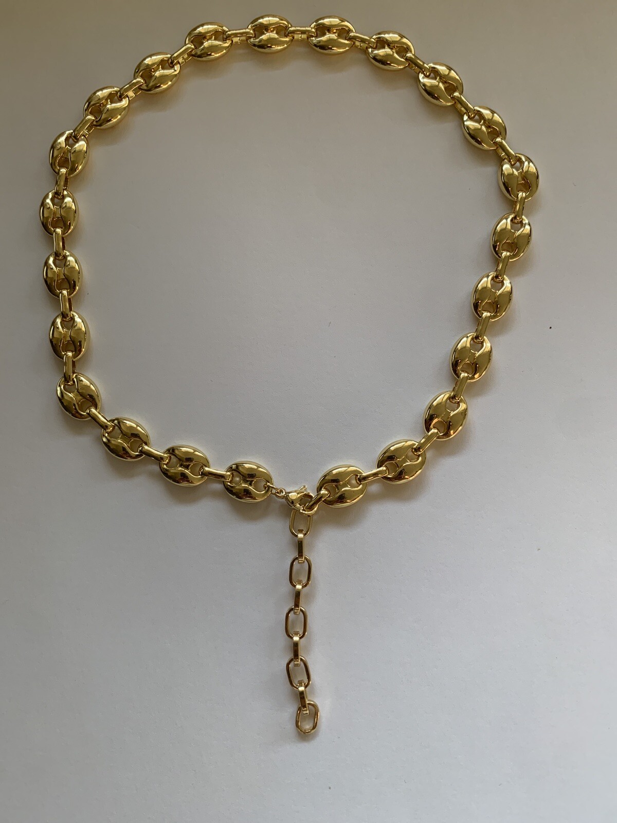 14k yellow gold Plated Puffy Puffed Anchor Mariner Link Chain Necklace 1cm