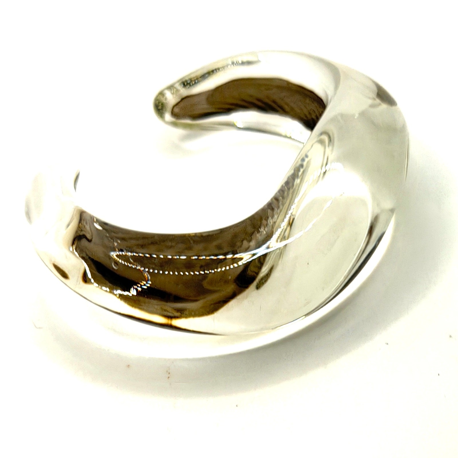 Vintage 90s Handblown Sculptural Clear Glass Black Swirl Statement Cuff Bracelet