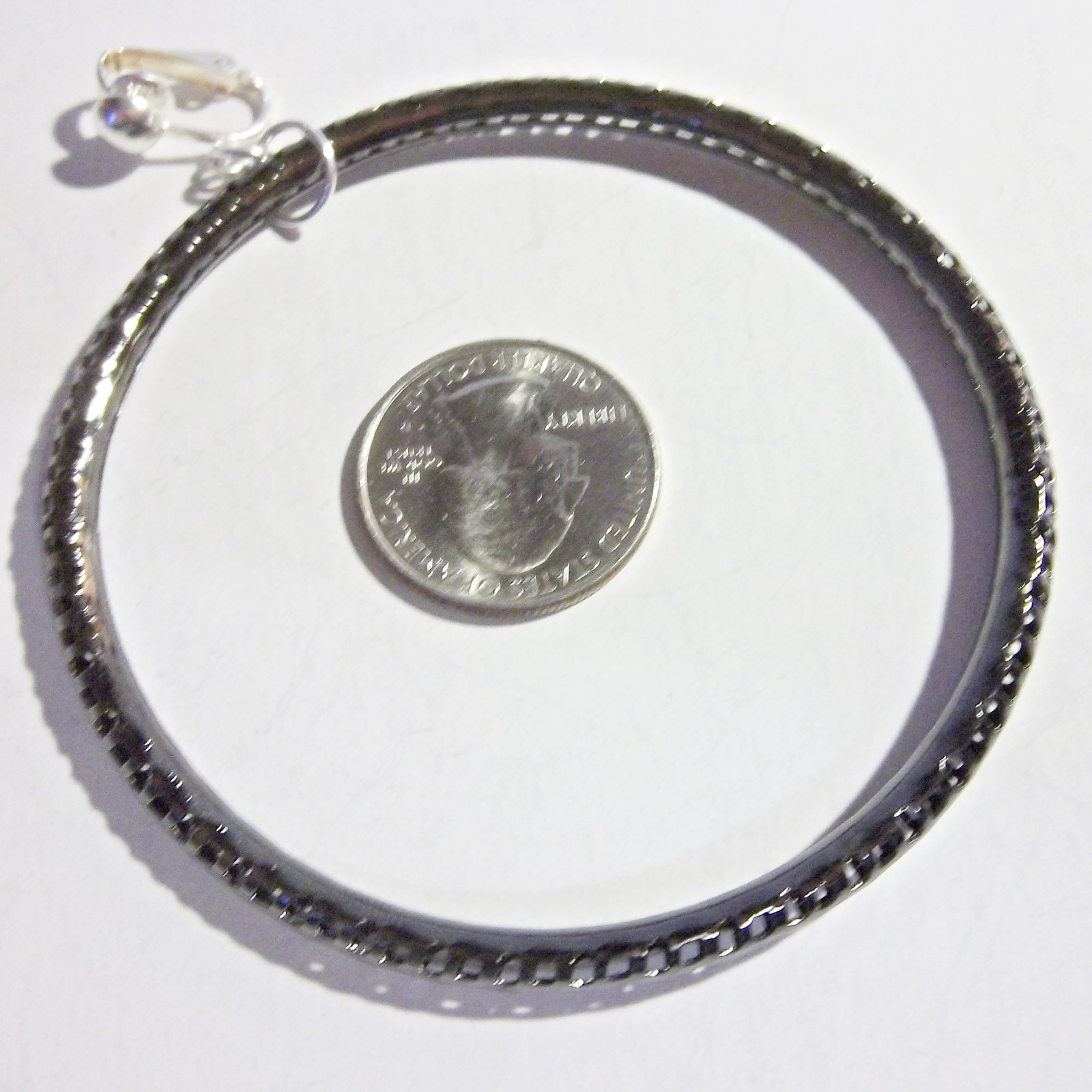 CLIP ON 3 in Dark Gray XLarge Big Hoop Fashion Non- Pierced Fashion Earrings J4