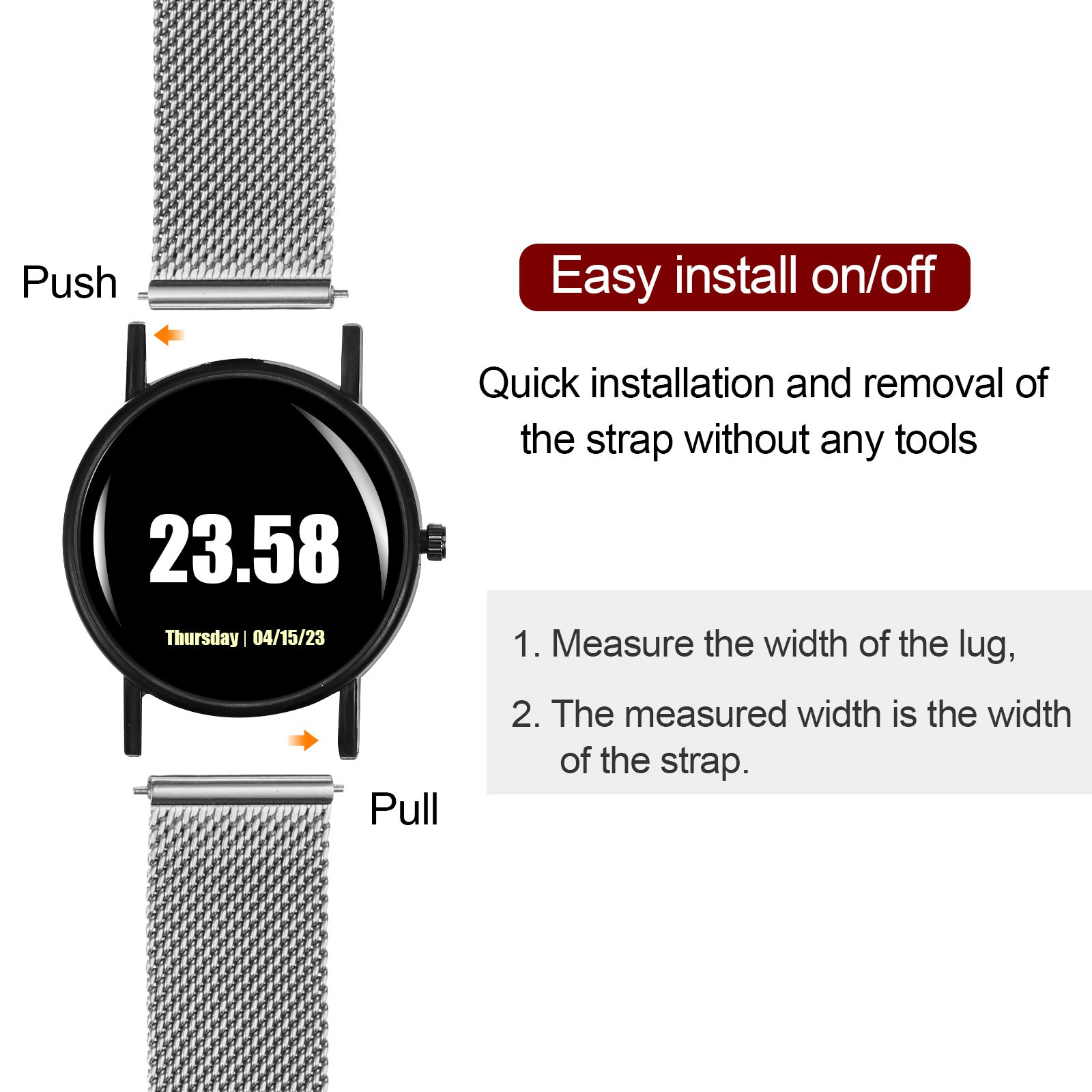 Stainless Steel Mesh Watch Band 16mm Quick Release Watch Strap Silver Tone