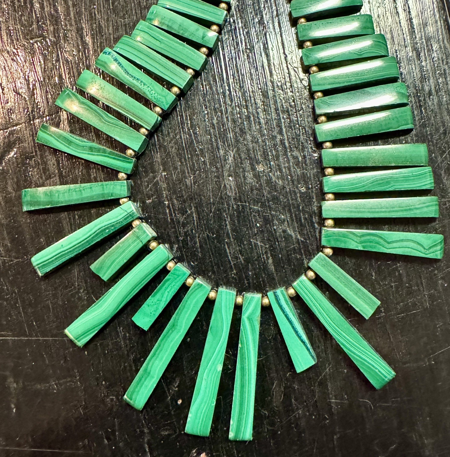 Vintage Graduated Malachite & Cloisonne Beads Necklace