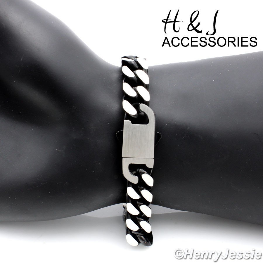 16″-40″Stainless Steel 10mm Black Plated/Brushed Silver Cuban Curb Necklace*N173