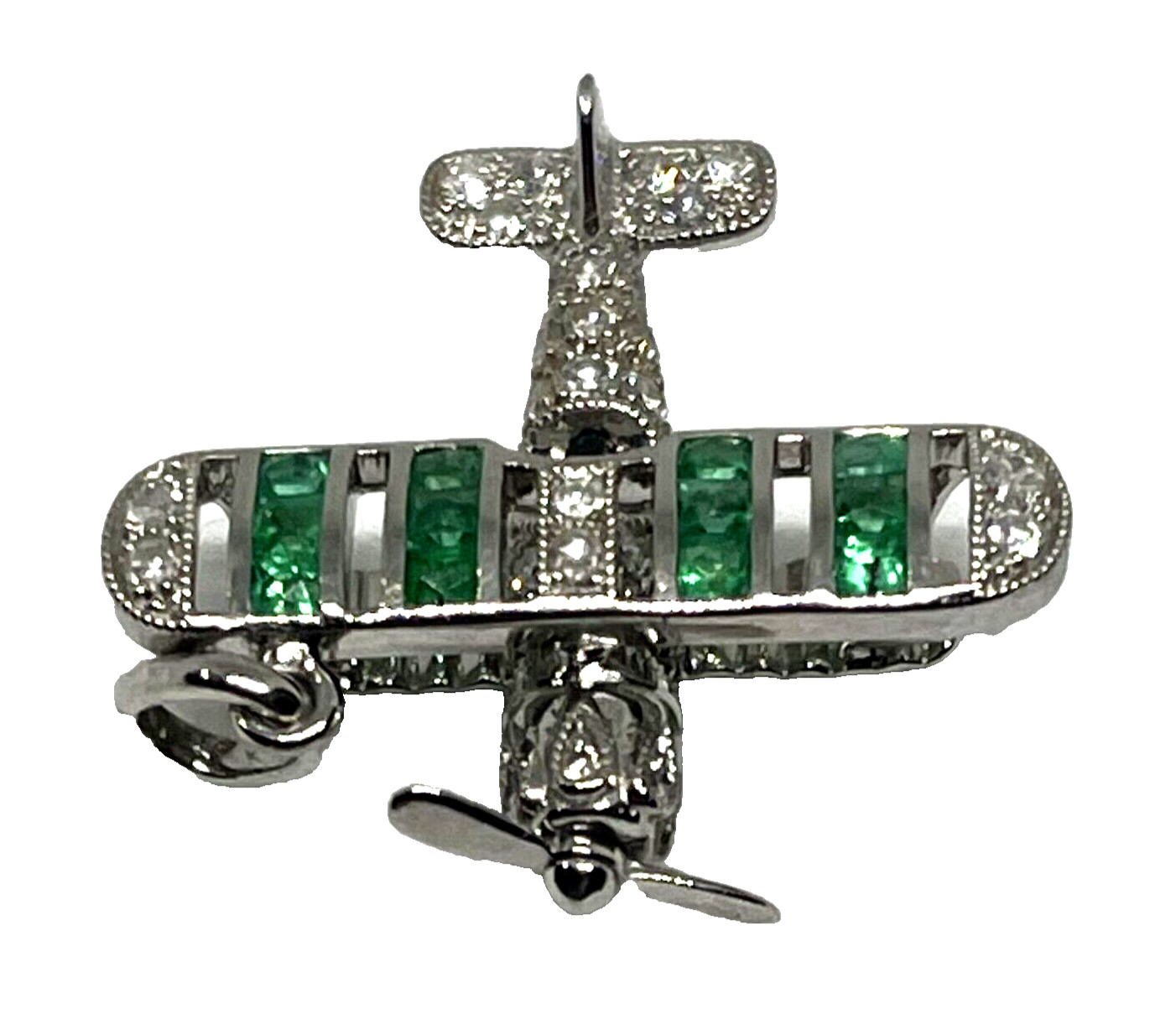 Magnificent Diamond Biplane Pendant ~ Natural Emerald **$5000** Value