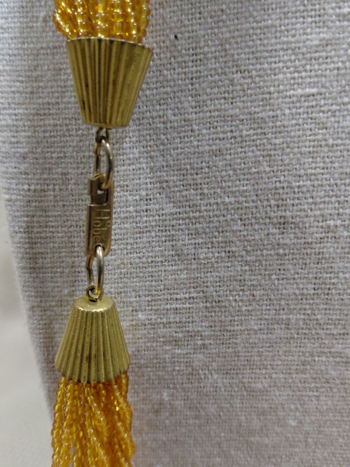 Vtg. Hobe Multi-Strand Orange/Brown Glass Seabead Necklace & Clip-on Earring Set